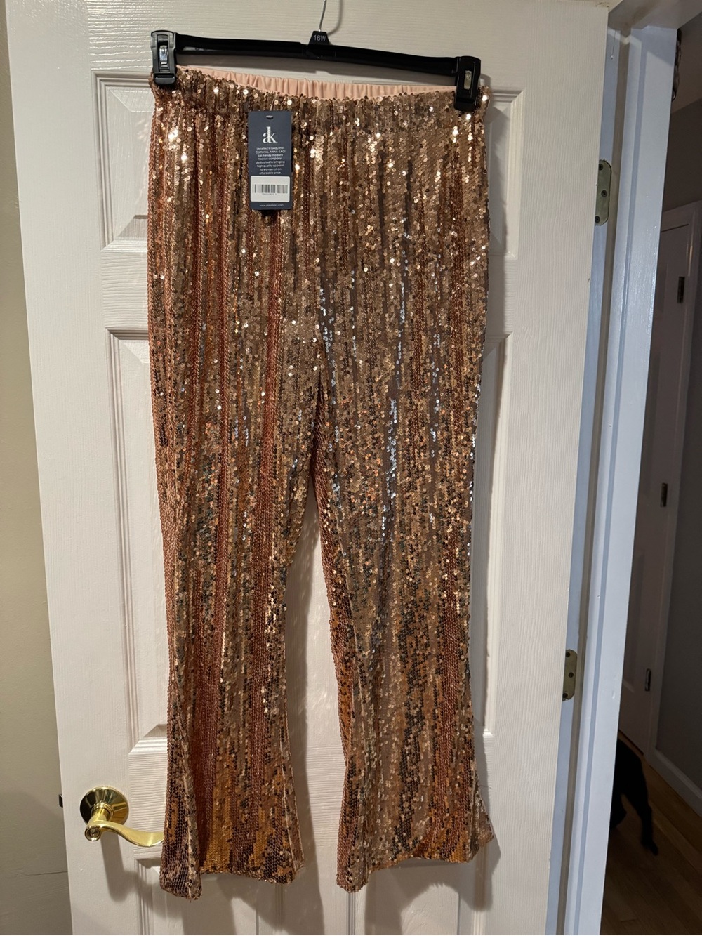 NWT - Sequin Flare Leg Pants in Rose Gold size XL